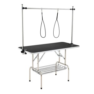 Costway klappbarer Hundepflegetisch mit Netzkorb, höhenverstellbar, schwarz.