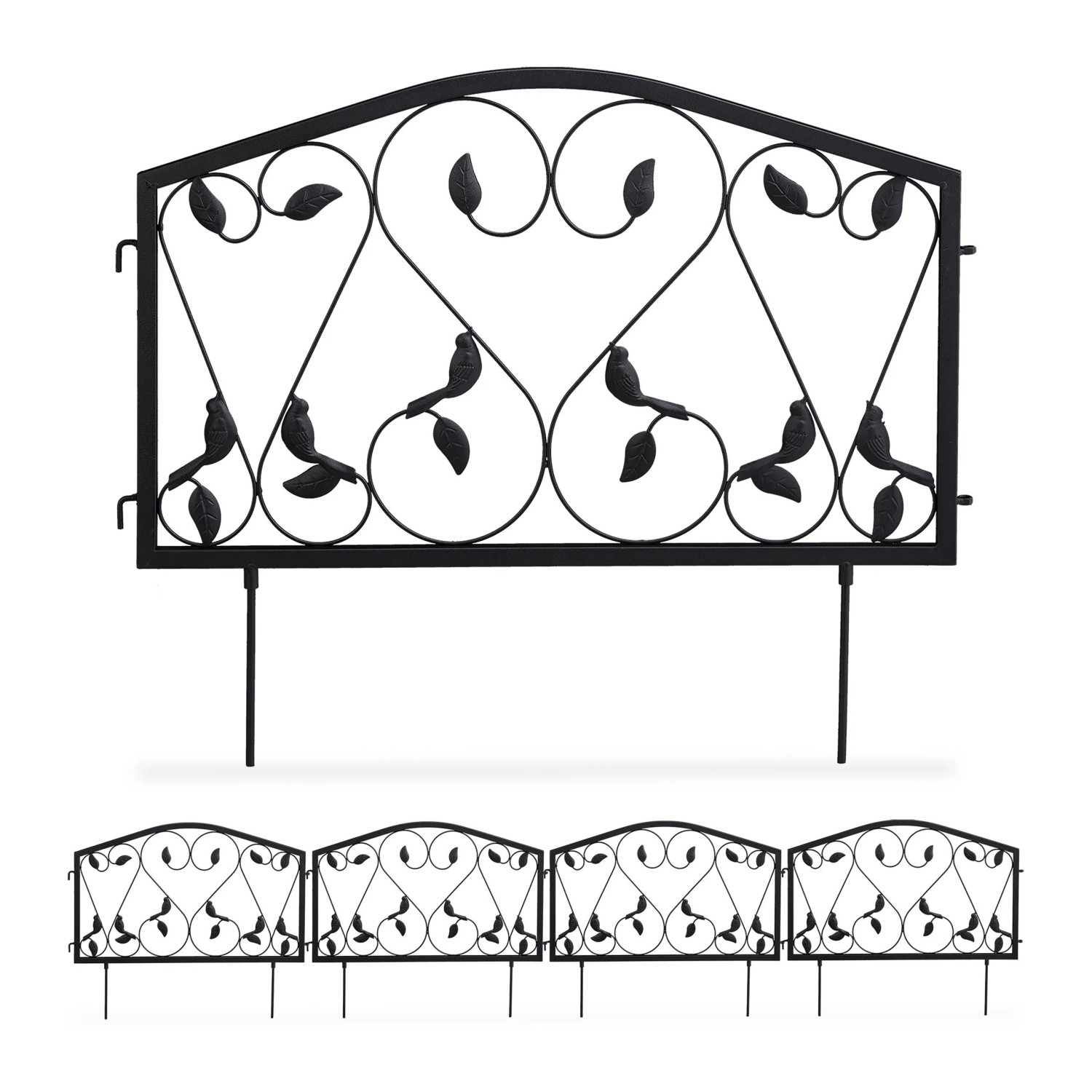 Relaxdays Beetzaun Eisen Schwarz 4-teilig Antik 47 cm x 225 cm x 1,5 cm 3 kg