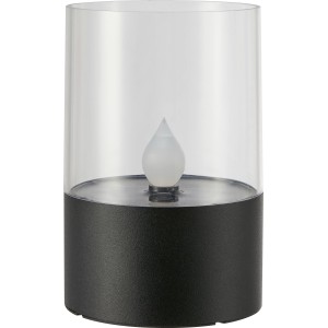 Schwarze LED Solar Tischleuchte mit Flammenoptik für gemütliche Gartenbeleuchtung.