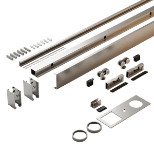 Doorlegro EasySlide 65 Schiebetürbeschlag in Edelstahloptik, Komplettset mit Zubehör für Glastüren und Holztüren.