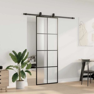 Schiebetür mit Beschlag, schwarz, 76x205 cm, ESG-Glas. Ideal für moderne Raumgestaltung.