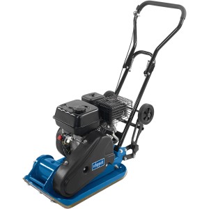 Scheppach Rüttelplatte HP1100S mit 4-Takt-Motor, Fahrvorrichtung und Schutzmatte für Baumaschinen.