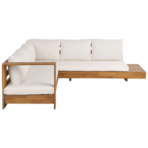 Beliani Lounge Set MARETTIMO, cremeweiß, aus Akazienholz mit Polster und Kissen.