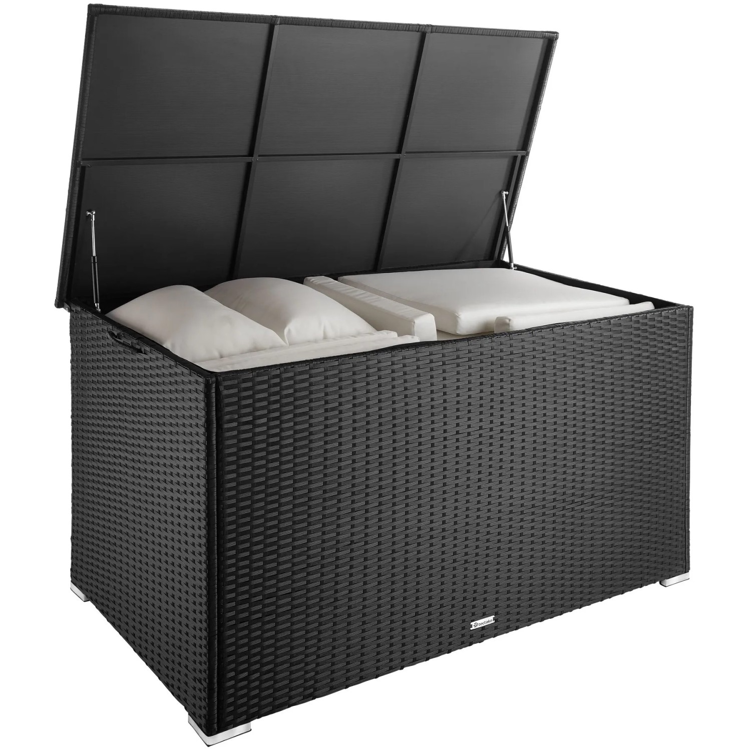 Tectake Aluminium Auflagenbox Oslo 750 L  Mit Rattangeflecht Griffschlaufen An Den Seiten  145 x 82 50 x 79 50 cm Schwarz