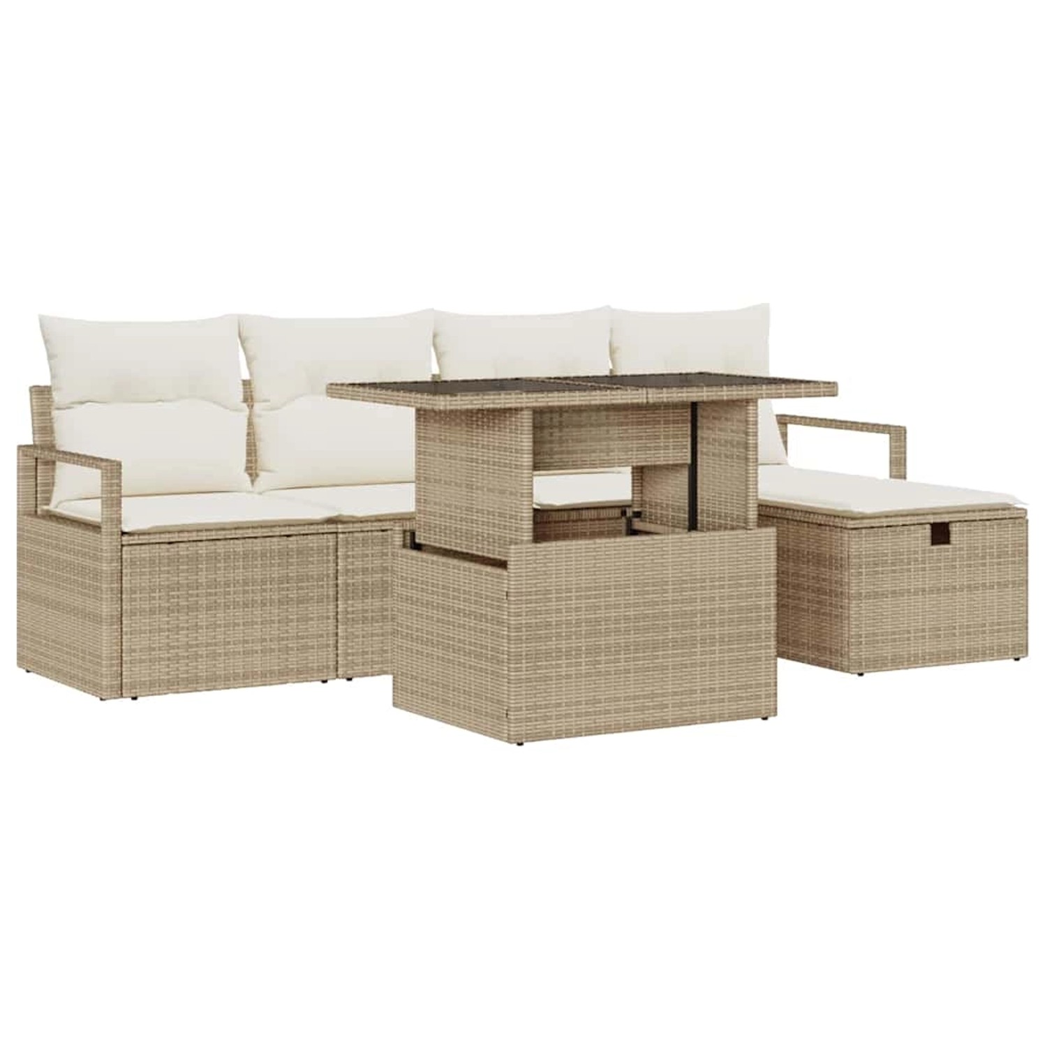 vidaXL Garten-Sofa-Set mit Kissen mit Speicher 6-Tlg Beige Poly Rattan 3361 günstig online kaufen
