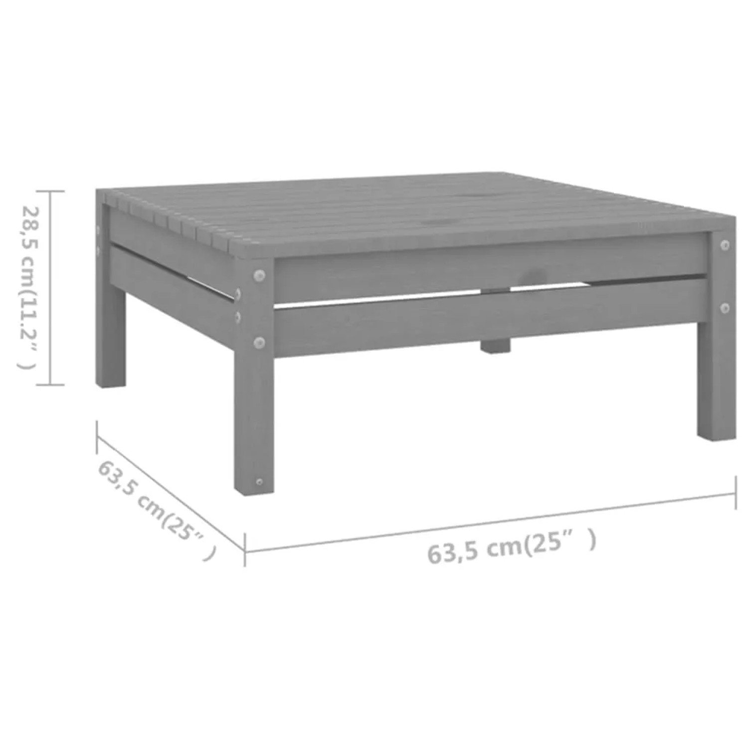 Grauer vidaXL Gartenmöbel-Hocker/Tisch aus Kiefernholz, Teil eines Lounge-Sets.