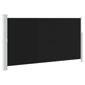 Schwarze vidaXL Seitenmarkise (160x300 cm) für Wind- und Sichtschutz im Garten oder auf der Terrasse.
