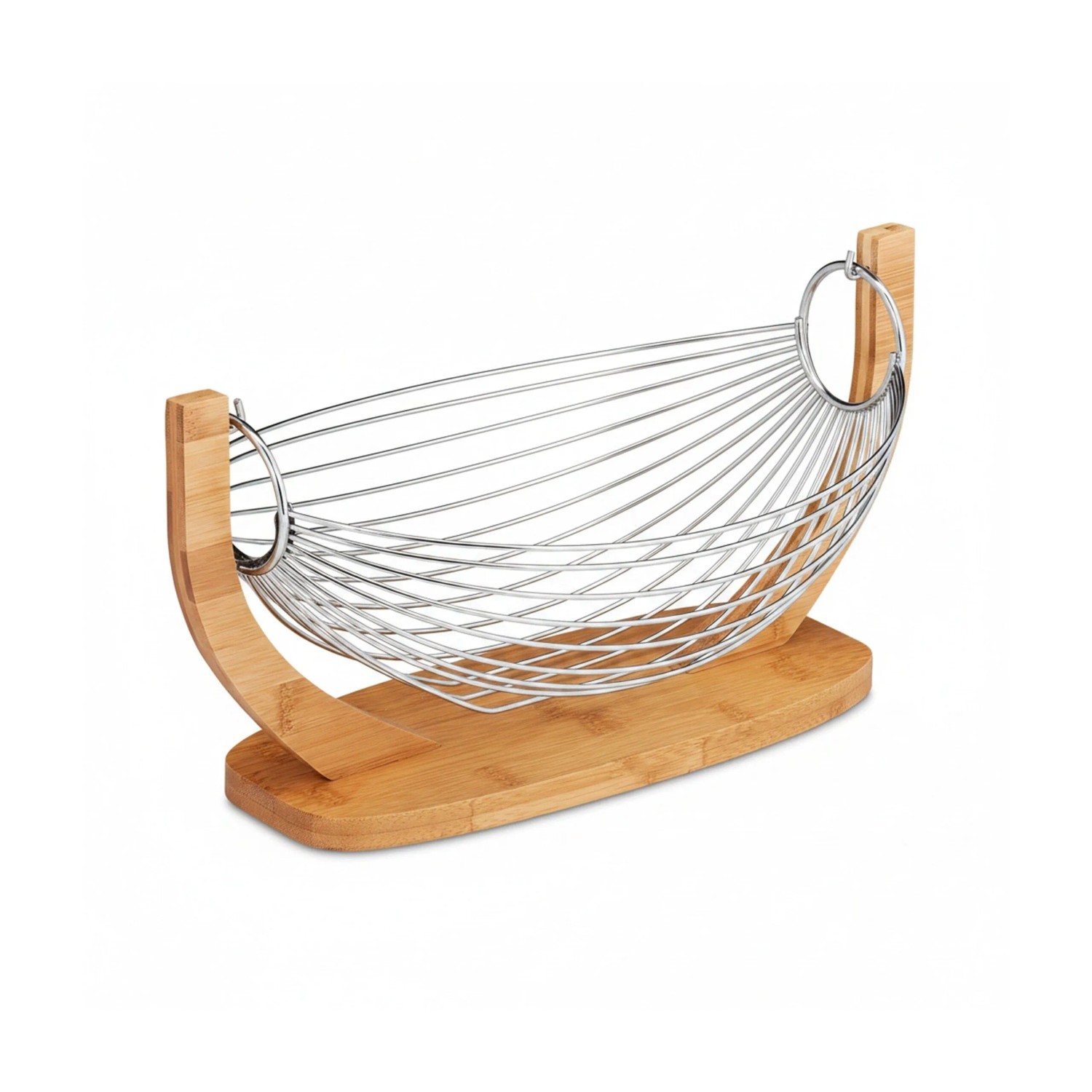 Relaxdays Obsthängematte Bambus Edelstahl Natur 18,5 cm x 38 cm x 23 cm