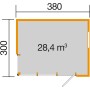 Grundriss Weka Holz-Gartenhaus Cubilis Gr. 1: 380x300 cm, 28,4 m³ Volumen.