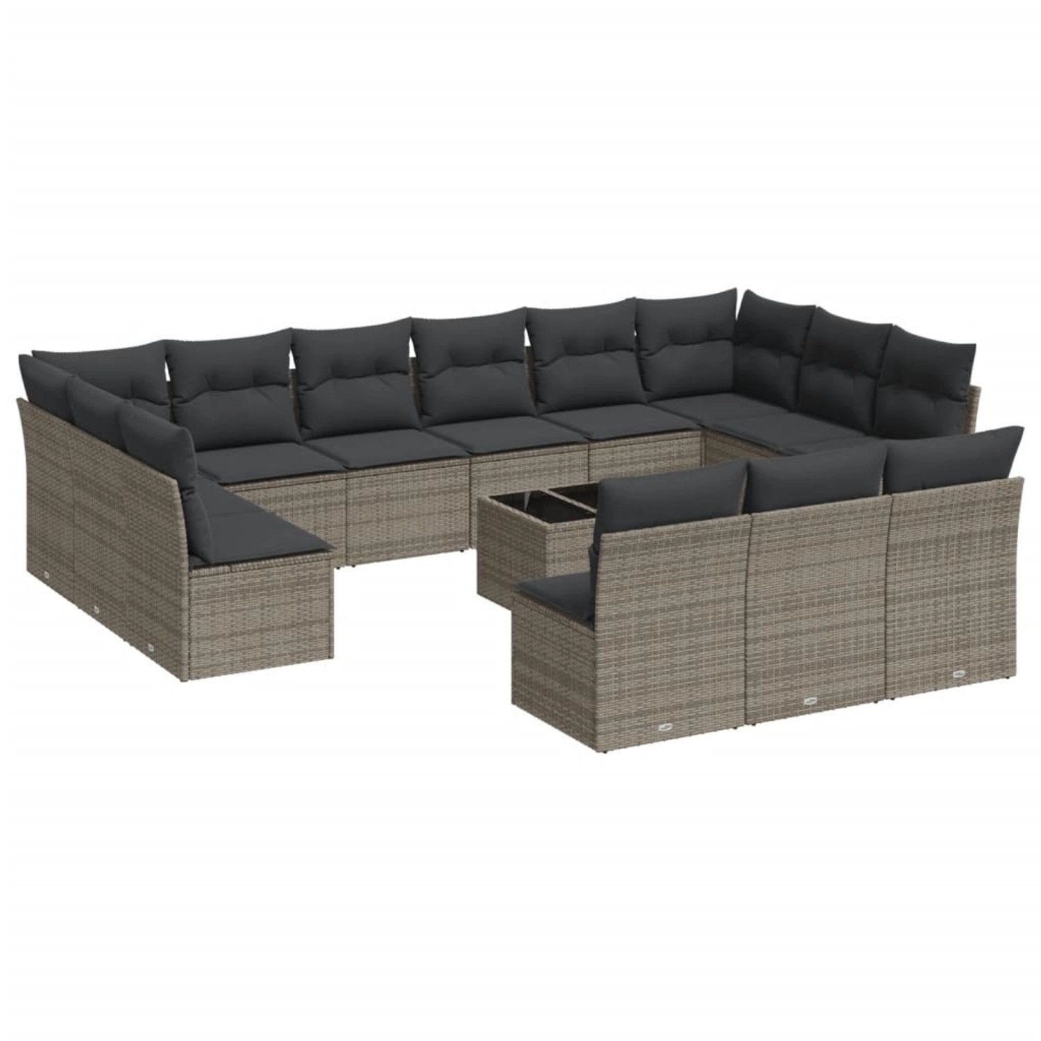 vidaXL 14-Tlg Garten-Sofagarnitur mit Kissen Grau Poly Rattan 3218400 günstig online kaufen