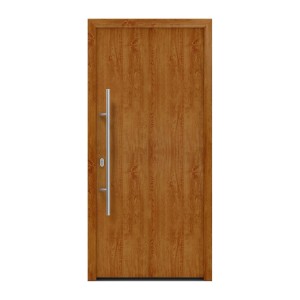EcoStar Haustür Isopro IP 010 in Golden Oak mit Edelstahlgriff, 110x210 cm.