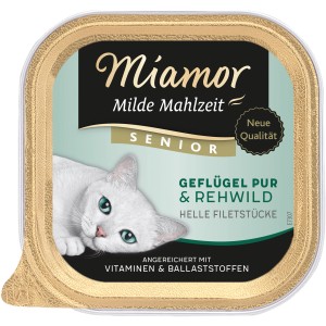 Miamor Katzen-Nassfutter Senior, Geflügel & Rehwild, 100g Schale.
