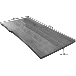Cognacfarbene Akazienholz Tischplatte Esra mit Baumkante, 120x80 cm, für Esstische.