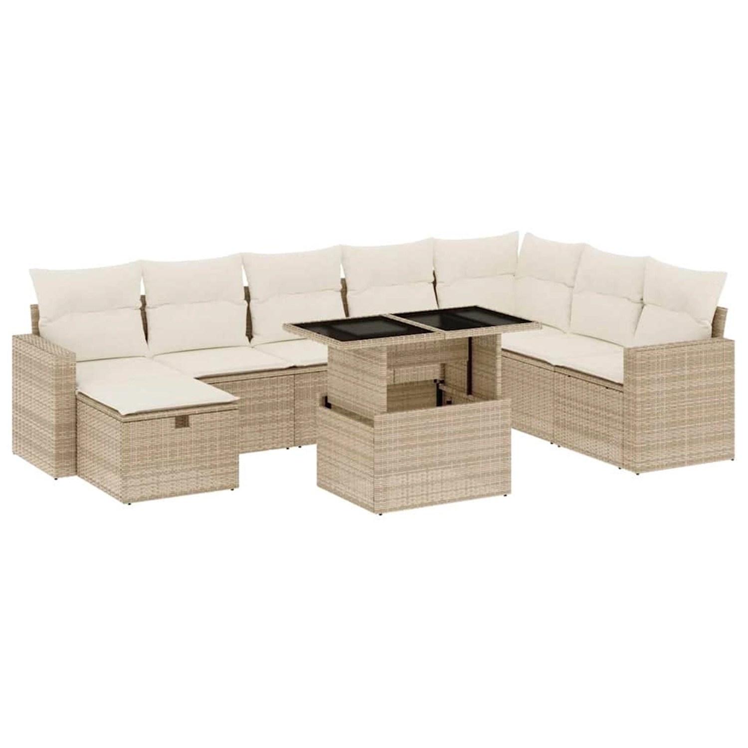 vidaXL 9-Tlg Garten-Sofagarnitur mit Kissen Beige Poly Rattan 3274868