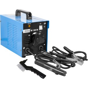 Güde Elektrodenschweissgerät GE 145 W mit Zubehör wie Elektrodenhalter und Schlackenhammer.