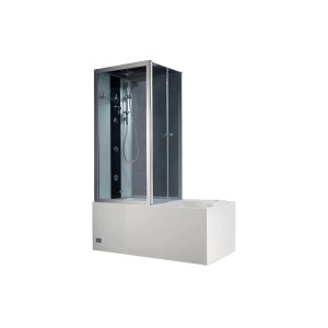 Duschbadewanne Daria in Grau-Weiß, 150 cm, mit Glasduschkabine und Massagedüsen.