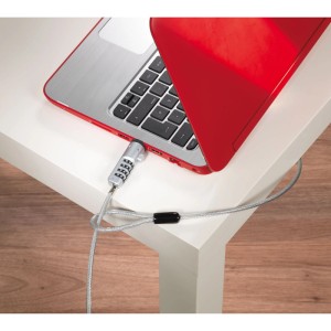 Hama Laptopschloss USB Zahlenschloss am Notebook befestigt, silbernes Stahlkabel.