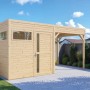 Bertilo Holz-Gartenhaus Cubus 2 Lounge mit Überdachung aus FSC®-zertifiziertem Holz.