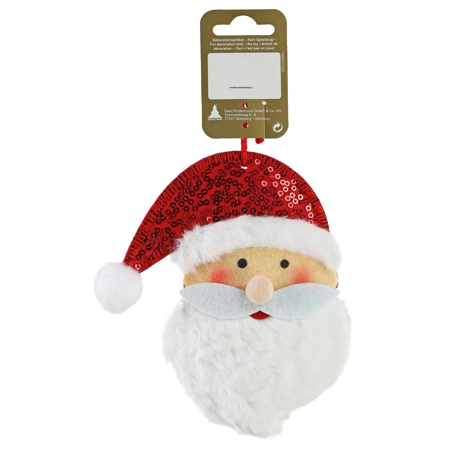 Weihnachts-Deko Santakopf zum Hängen aus Filz 12 cm x 14 cm Rot-Weiß