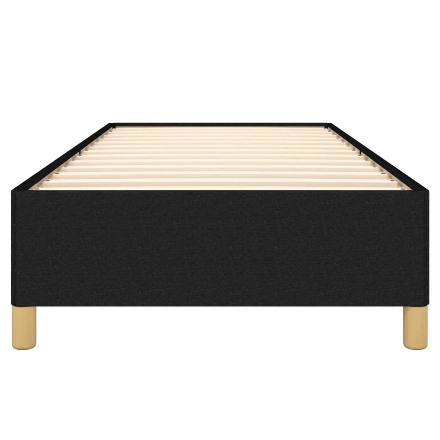 Schwarzes vidaXL Bettgestell (80x200 cm) mit Stoffbezug und Holzlattenrost.