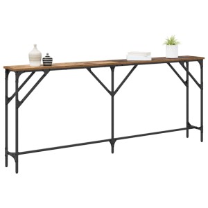 vidaXL Konsolentisch Altholz, 180 cm breit, mit Metallgestell. Wohnzimmertisch im Industrie-Design.