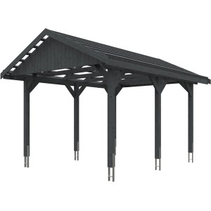 Satteldach-Carport Wallgau, schiefergrau, 380x500 cm, mit Dachlattung. Einzelcarport aus Holz mit sechs Pfosten.