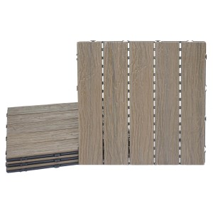 MCW WPC Bodenfliesen E19, Holzoptik hellbraun, 50x50cm, 3D-Struktur für Balkon und Terrasse.