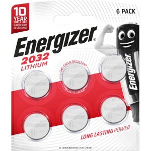 Energizer CR 2032 Lithium Knopfzellen, 6er-Pack für elektronische Geräte.
