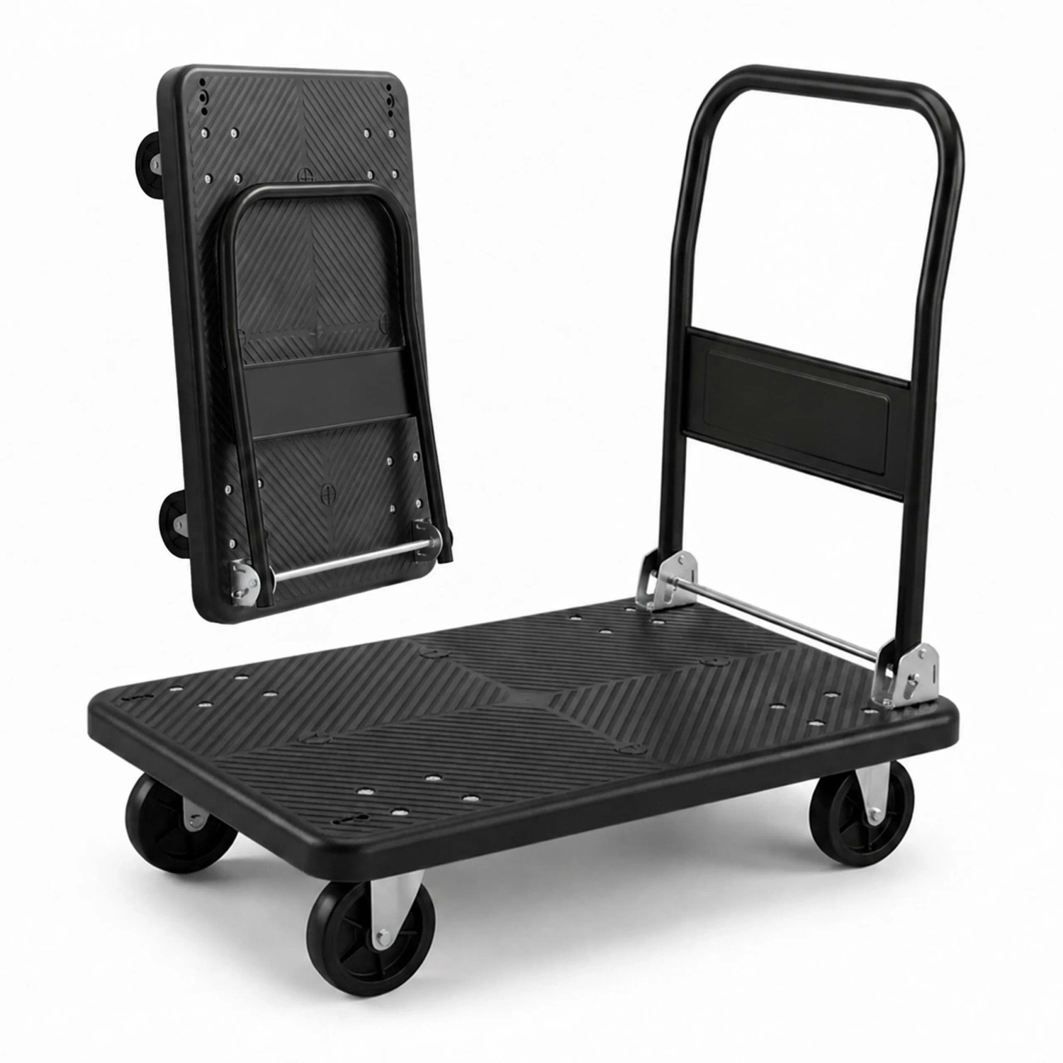 Relaxdays Transportwagen Polypropylen Stahl Schwarz Klappbar Rutschfest 91 cm x 86 cm x 61 cm Traglast 300 kg