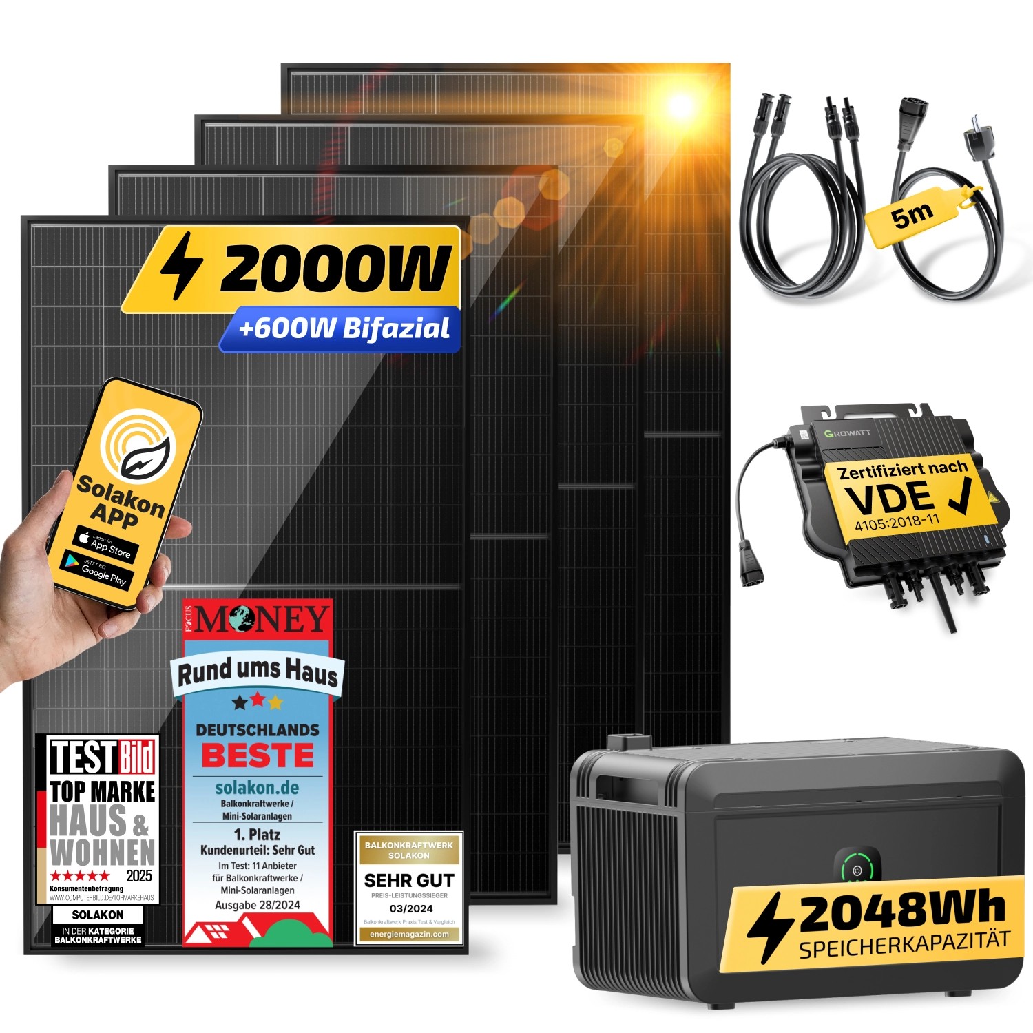 Solakon Balkonkraftwerk 2000W 800W Solaranlage mit Speicher Steckerfertig K günstig online kaufen