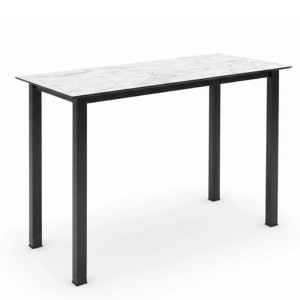 Kettler Bartisch Stehtisch mit anthrazit Aluminiumgestell und weißer HPL-Platte in Marmoroptik. Moderner Gartentisch.