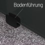 Detailaufnahme der Bodenführung für die inova Glasschiebetür, schwarz.