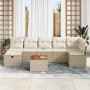Beiges 8-teiliges vidaXL Garten-Sofa-Set aus Poly Rattan mit Kissen und Stauraum.