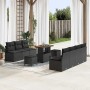 Schwarzes 10-tlg. vidaXL Garten-Sofa-Set aus Poly Rattan mit Tisch und Kissen.