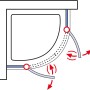 Skizze einer Schulte Runddusche MasterClass mit Drehtüren, die den Öffnungsmechanismus zeigt.
