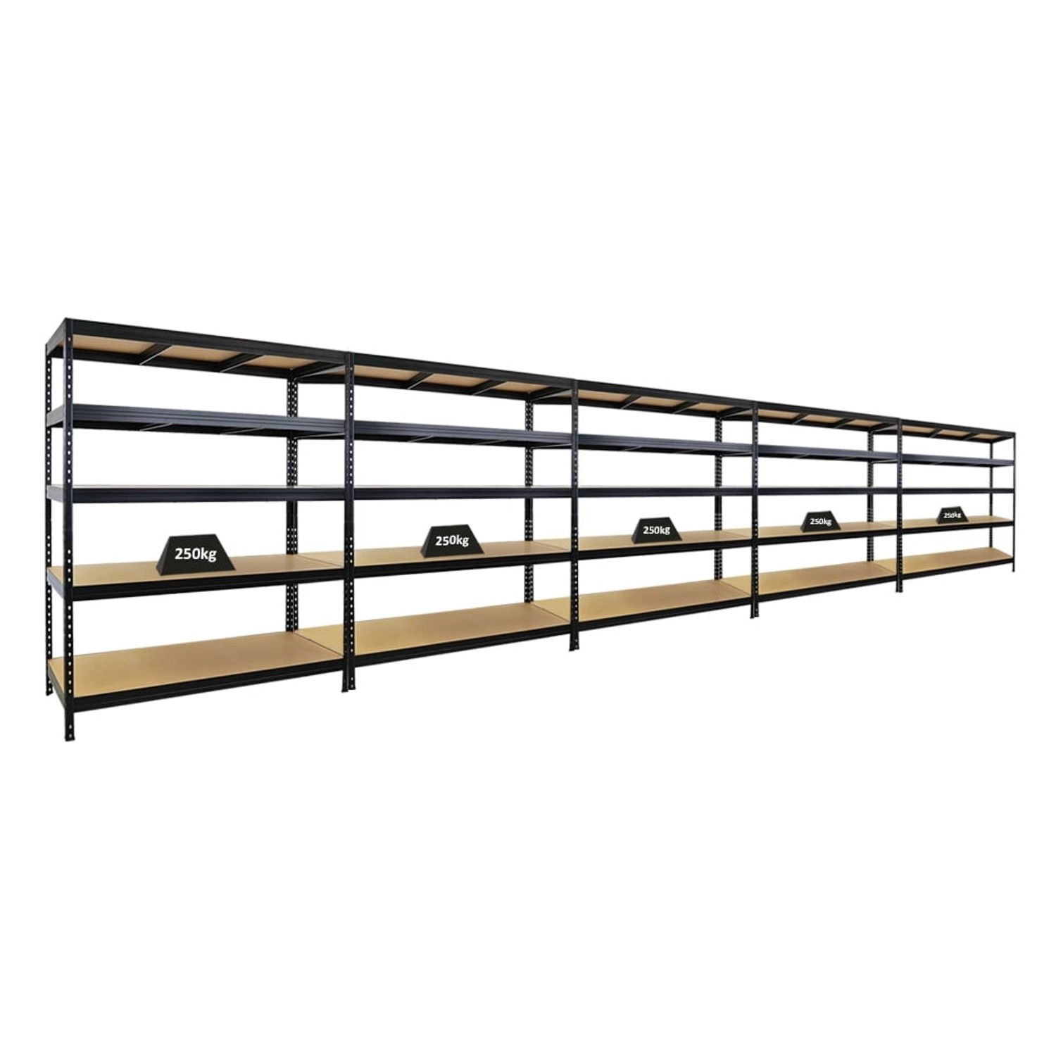 PROREGAL Mega Deal 5er-Sparset Schwerlastregal Rivet HxBxT 180x150x60 cm Fachlast 250kg Schwarz