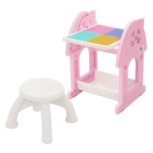 Joyz 2in1 Spieltisch mit Hocker, rosa-weiß, als Tafel und Bautisch für Kinder.