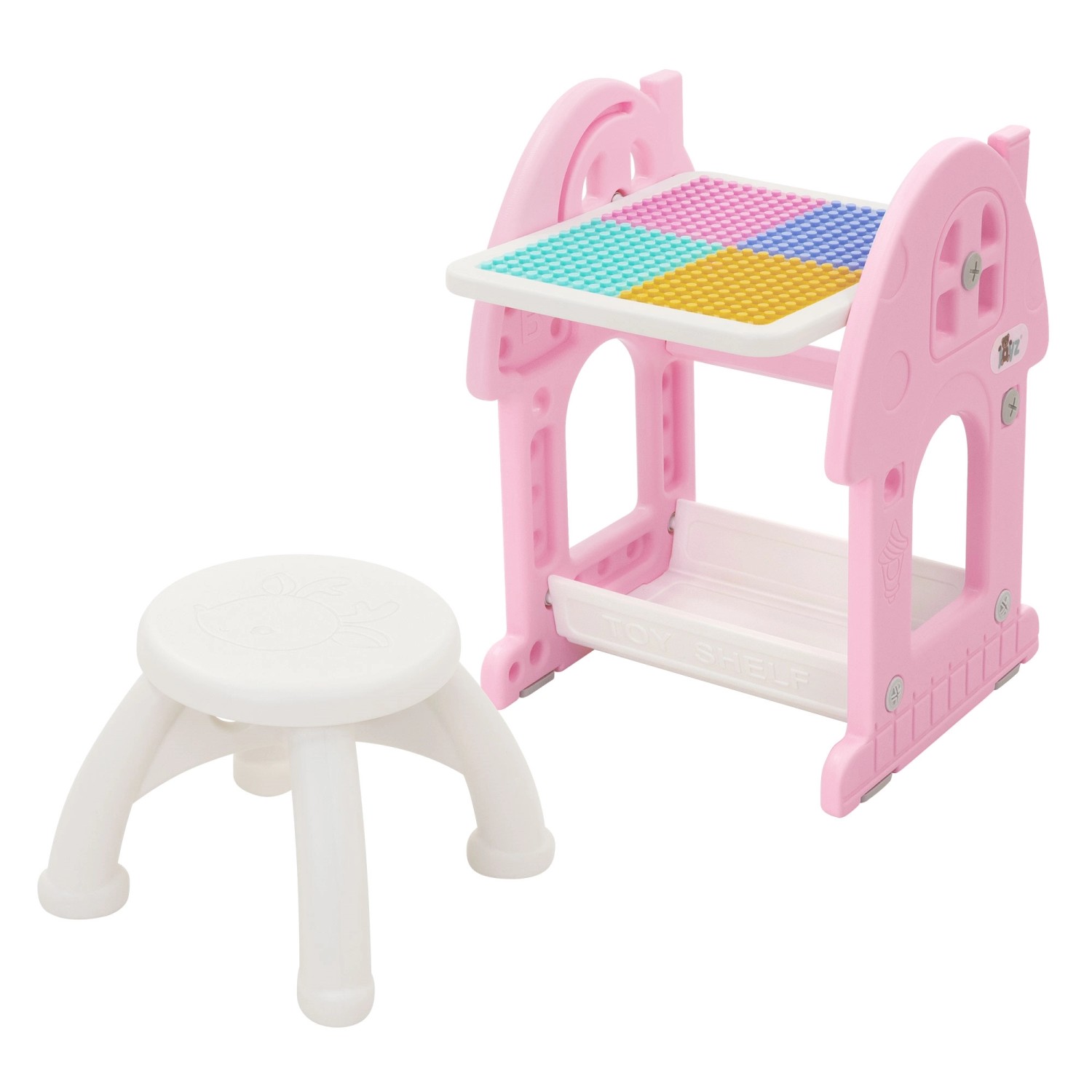 Joyz 2in1 Tafel-Spieltisch mit Kinderhocker Rosa-Weiß Staffelei Stuhl günstig online kaufen