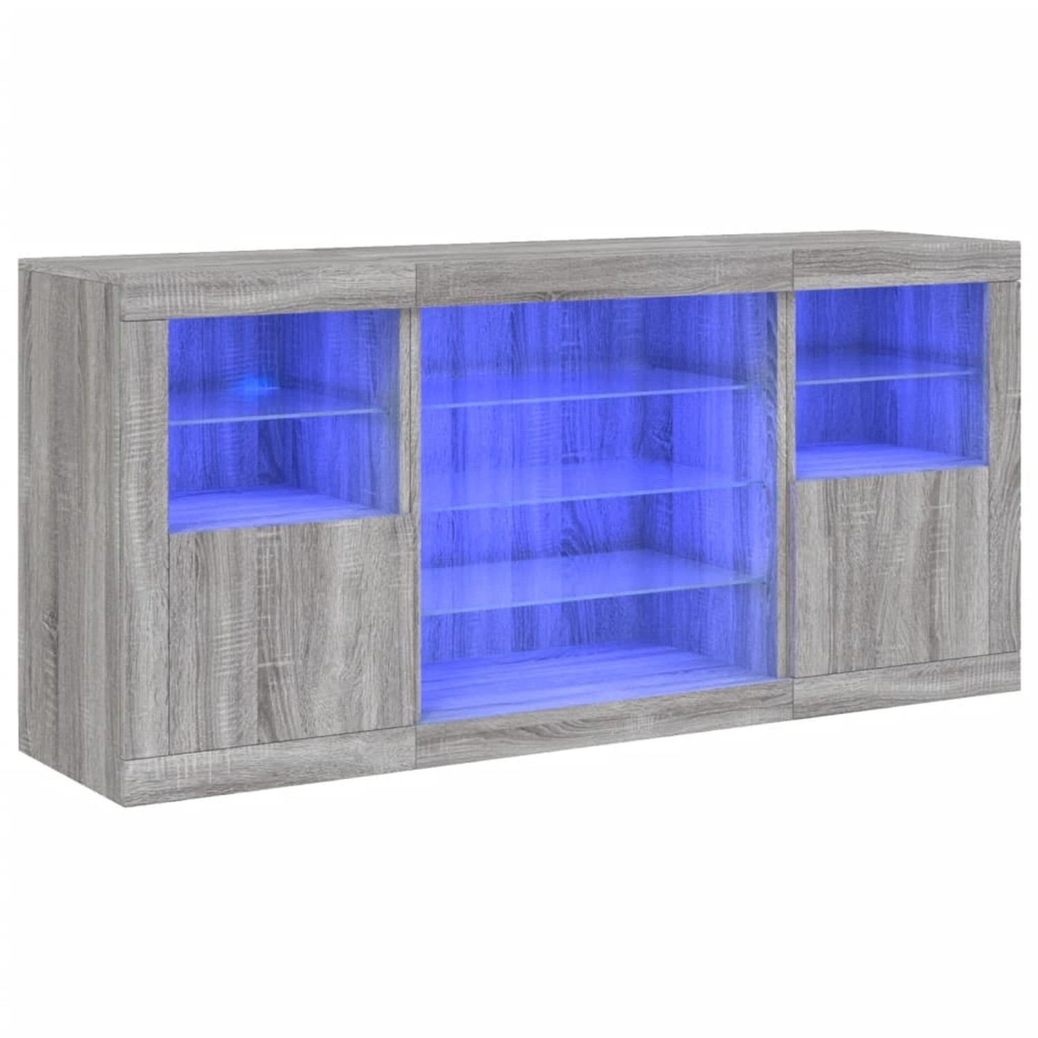 vidaXL Sideboard mit LED-Leuchten Grau Sonoma 142,5x37x67 cm 3209091 günstig online kaufen