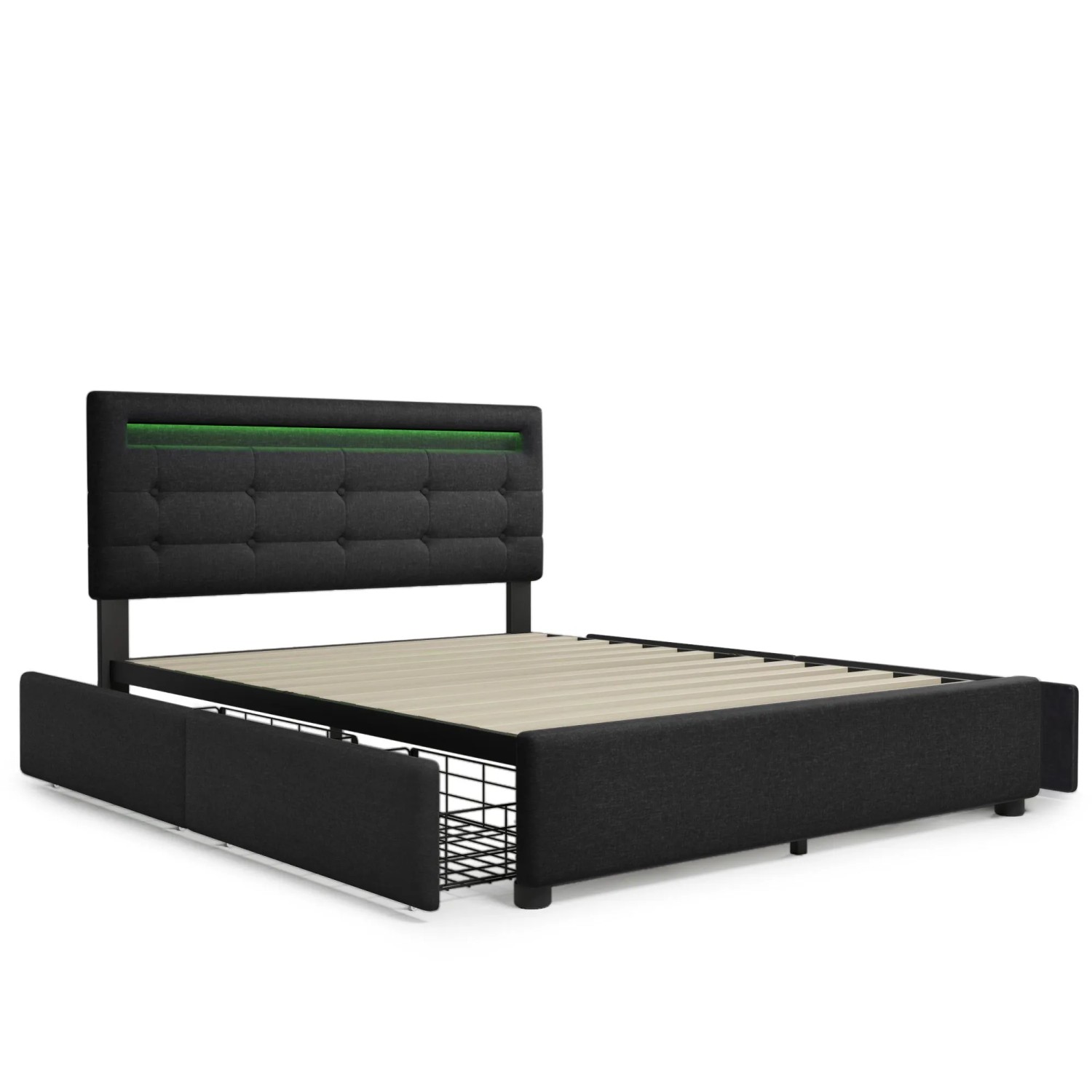Merax Polsterbett 140x200 Schwarz LED 4 Schubladen Mit Matratze