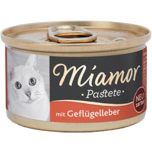 Miamor Pastete mit Geflügelleber, 85g Dose Katzen-Nassfutter.