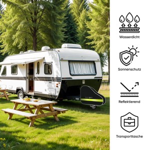 EVOCAMP Deichselabdeckung am Wohnwagen. Wasserabweisende Schutzhülle mit reflektierenden Streifen.