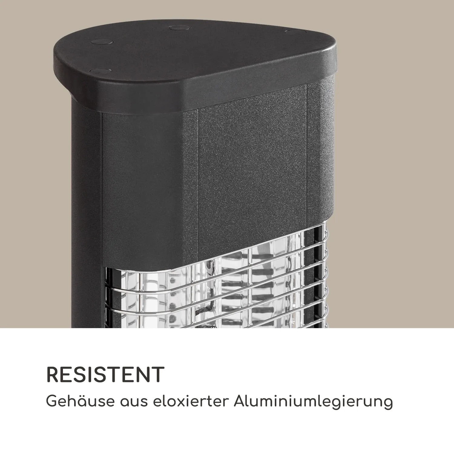 Detailansicht des schwarzen Blumfeldt Heat Guru Plus Terrassenheizstrahlers.