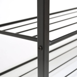 Detailaufnahme: Schwarzes Metallgestell des DuneDesign Schuhregals mit Sitzbank.