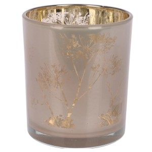 Teelichthalter Mercury in Braun mit goldenem Blumenmuster für stimmungsvolle Weihnachtsdeko.