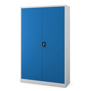 Jan Nowak Metallschrank JAN II, 185cm hoch, blau-grauer Büroschrank mit abschließbaren Türen.