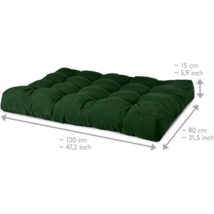 Dunkelgrünes Beautissu Style Paletten-Sitzkissen, 120x80x15cm, gesteppt. Ideal für Garten & Outdoor.