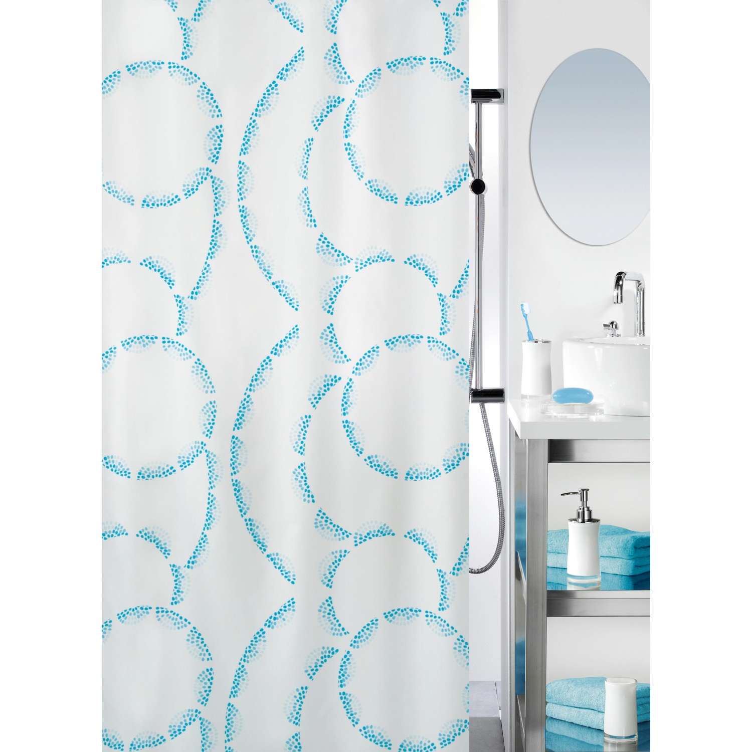 Spirella Duschvorhang Textil Claire Acqua 240 cm x 180 cm günstig online kaufen