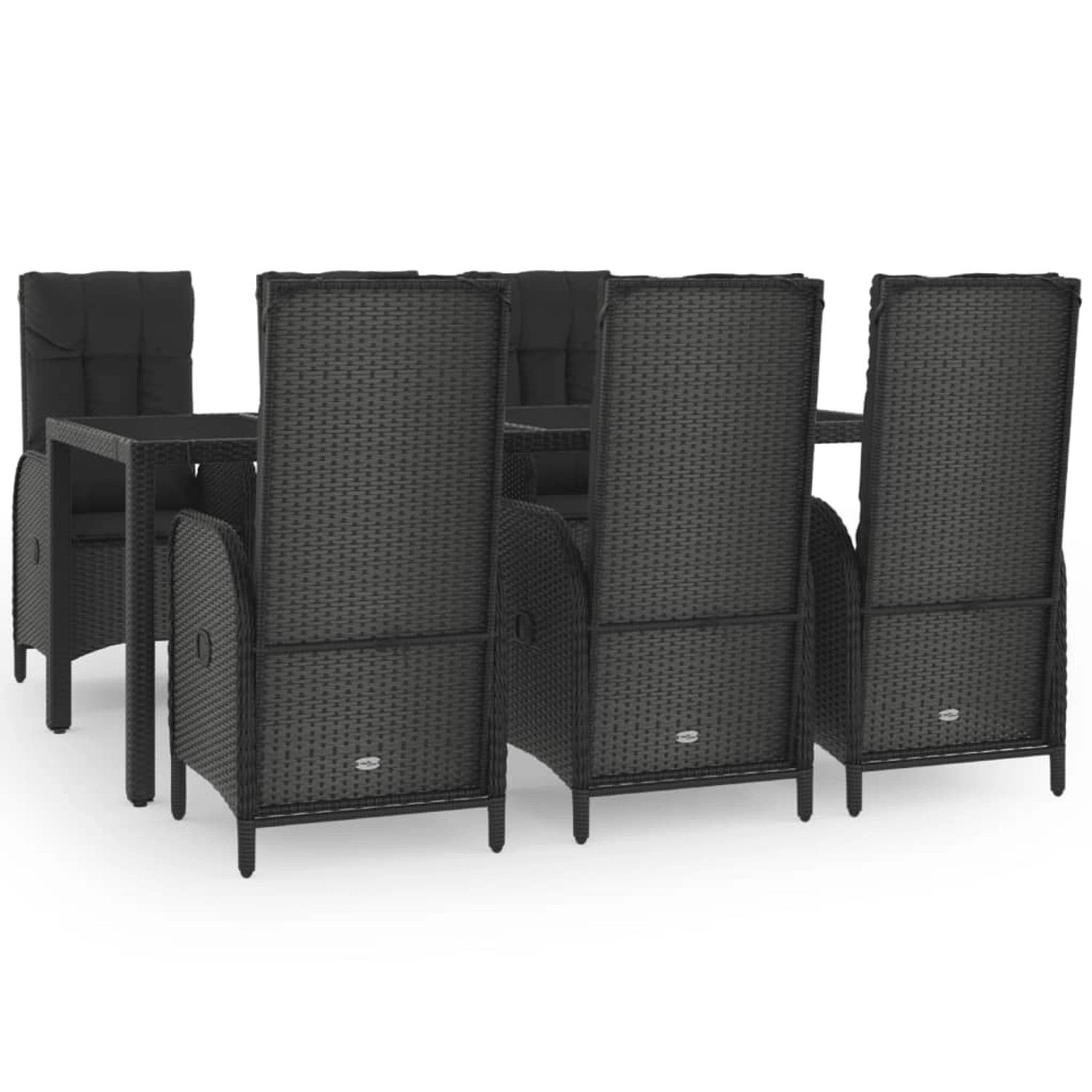 vidaXL 7-Tlg Garten-Essgruppe mit Kissen Schwarz und Grau Poly Rattan 3185057