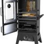 El Fuego Gasgrill/Smoker Portland W2, schwarz, mit Glasfenster und Lebensmitteln im Garraum.